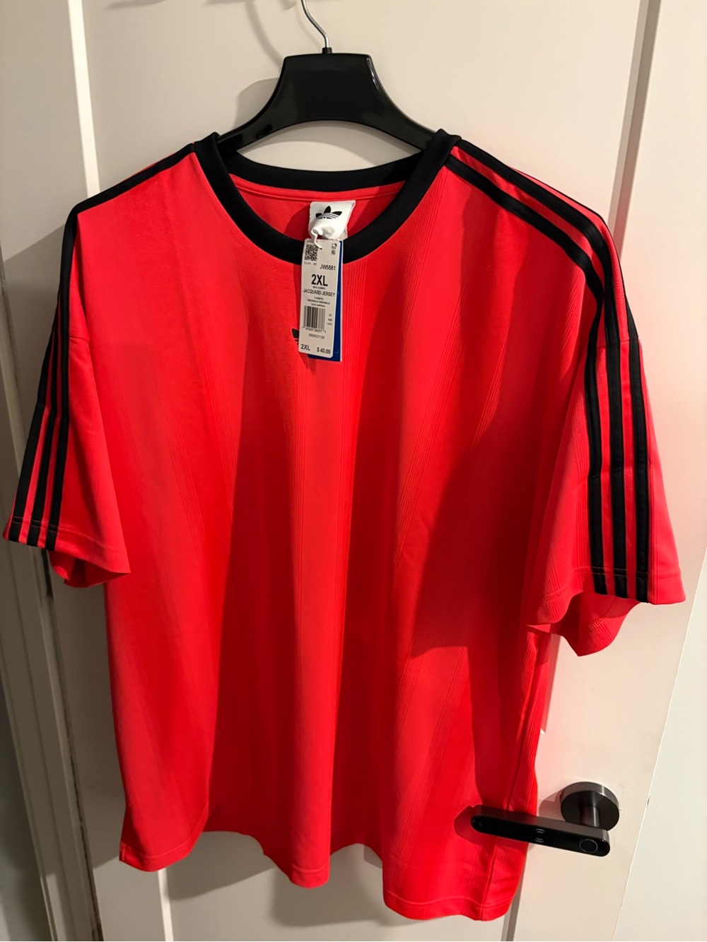 adidas Men’s Red Athletic Jersey with Black Shoulder Stripes
